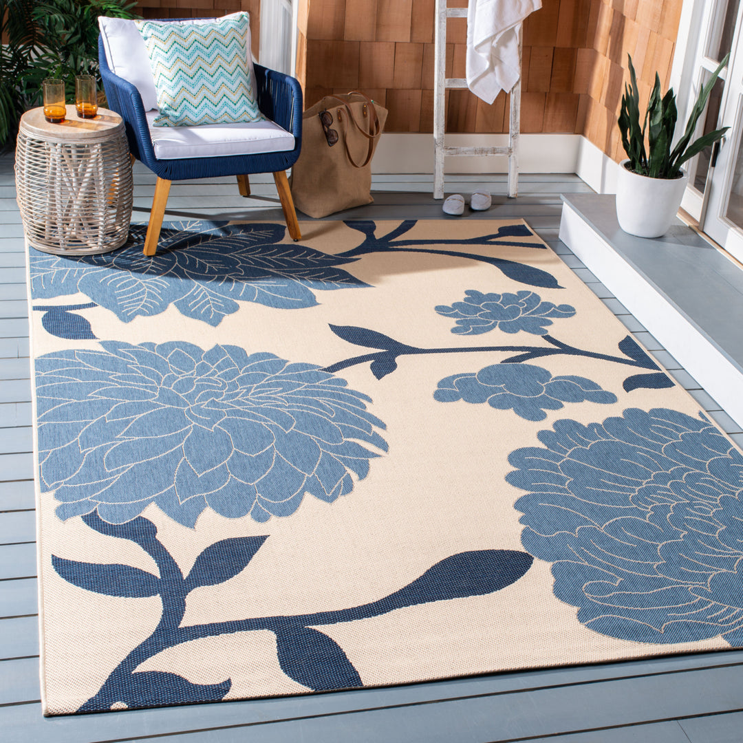 SAFAVIEH Outdoor CY7321-233A25 Courtyard Beige / Blue Rug Image 1