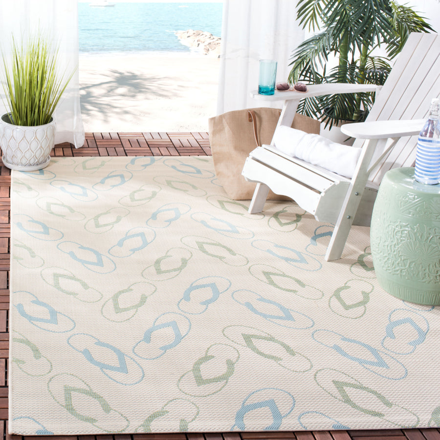 SAFAVIEH Outdoor CY7420-213A24 Courtyard Beige / Aqua Rug Image 1