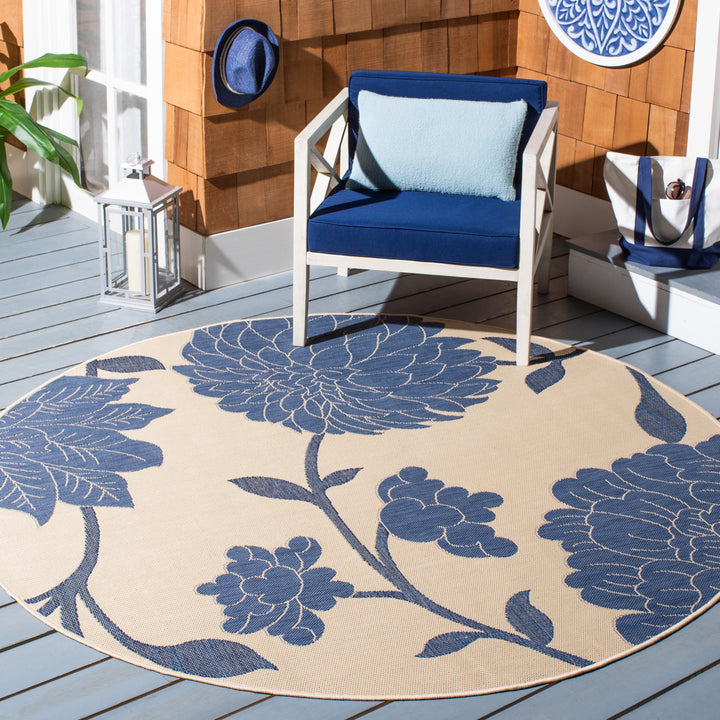 SAFAVIEH Outdoor CY7321-233A25 Courtyard Beige / Blue Rug Image 2