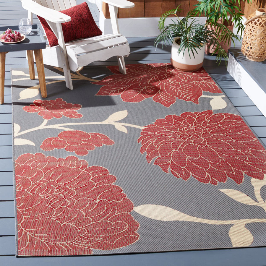 SAFAVIEH Outdoor CY7321-246A11 Courtyard Anthracite / Red Rug Image 1