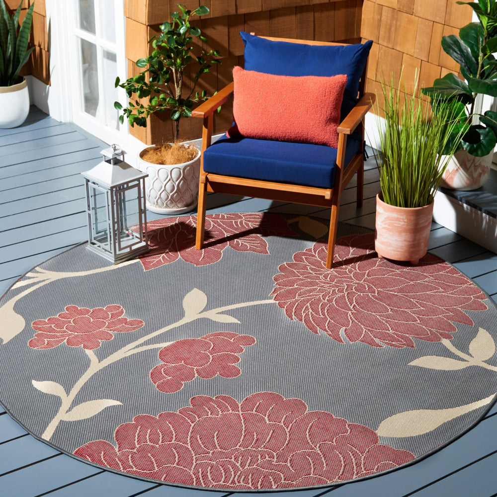 SAFAVIEH Outdoor CY7321-246A11 Courtyard Anthracite / Red Rug Image 2