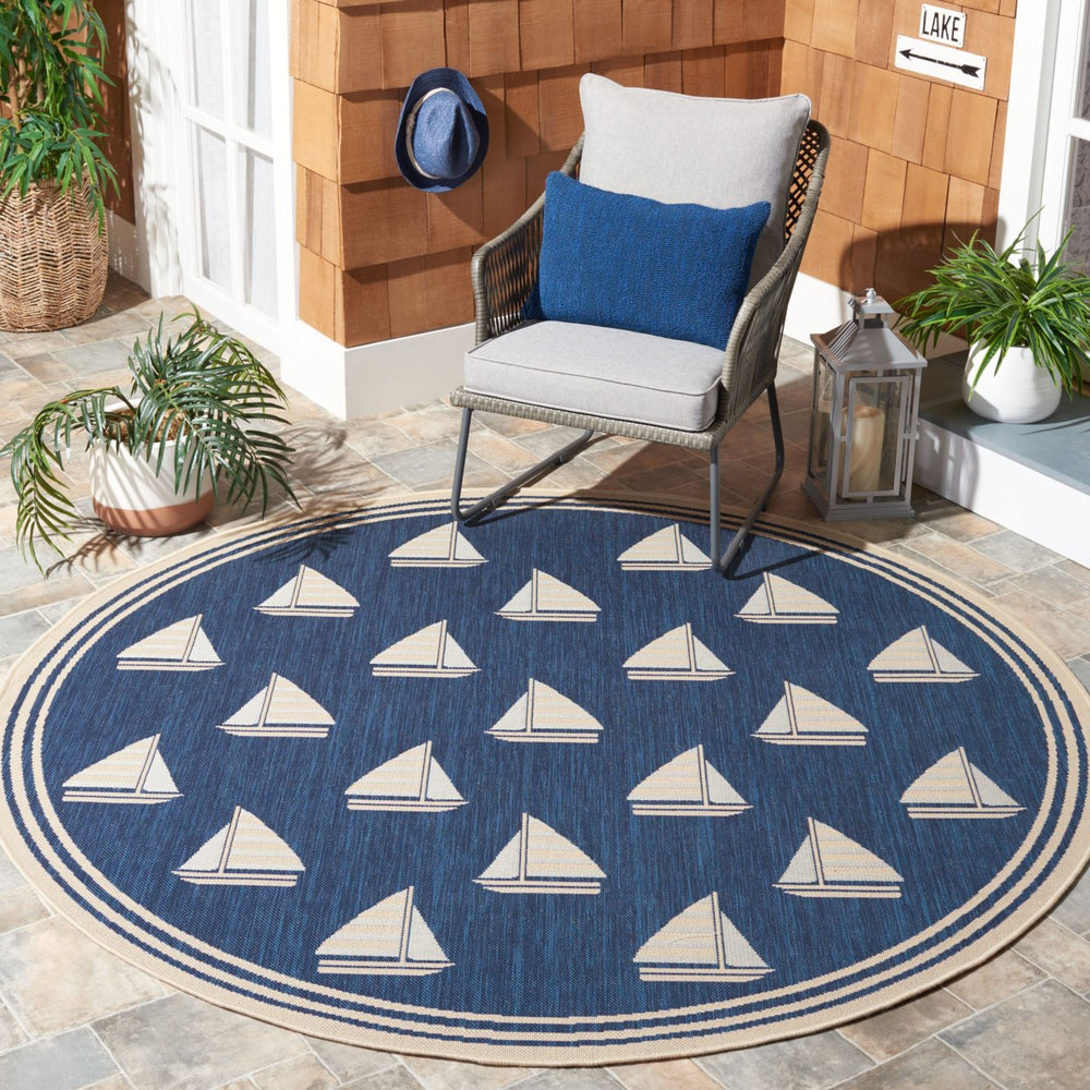 SAFAVIEH Outdoor CY7422-258A22 Courtyard Navy / Beige Rug Image 2