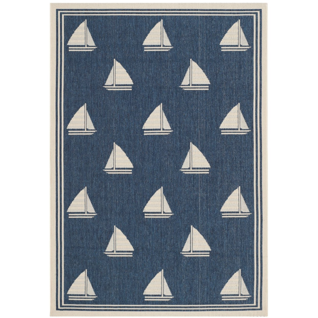 SAFAVIEH Outdoor CY7422-258A22 Courtyard Navy / Beige Rug Image 1