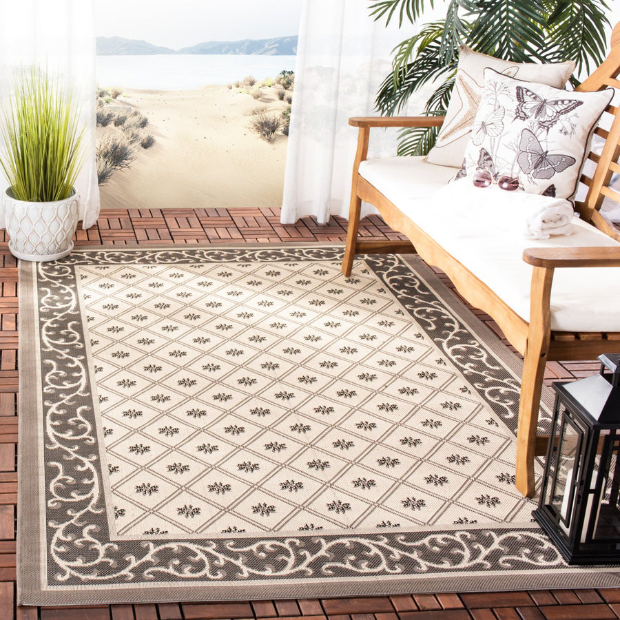 SAFAVIEH Outdoor CY7427-079A5 Courtyard Beige / Dark Beige Rug Image 1