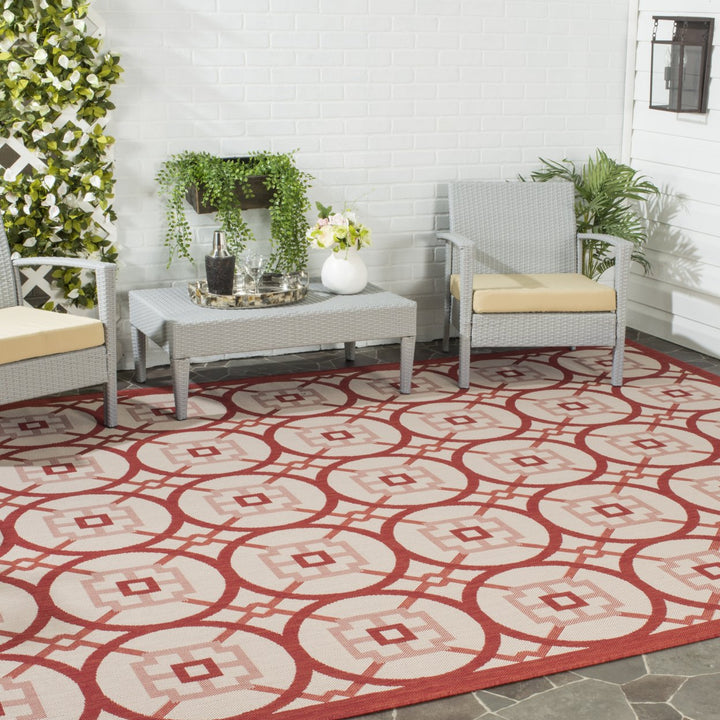 SAFAVIEH Outdoor CY7476-23812 Courtyard Beige / Red Rug Image 1