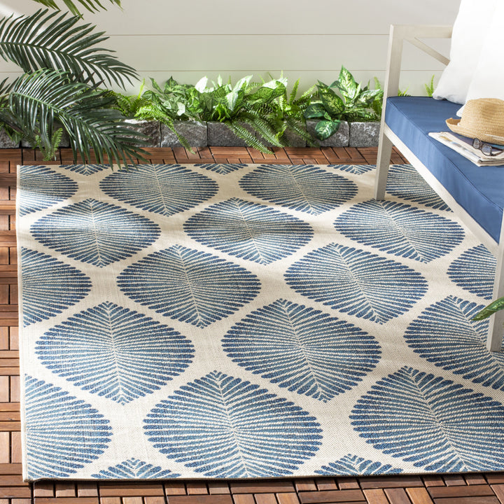 SAFAVIEH Outdoor CY7504-25812 Courtyard Beige / Navy Rug Image 1