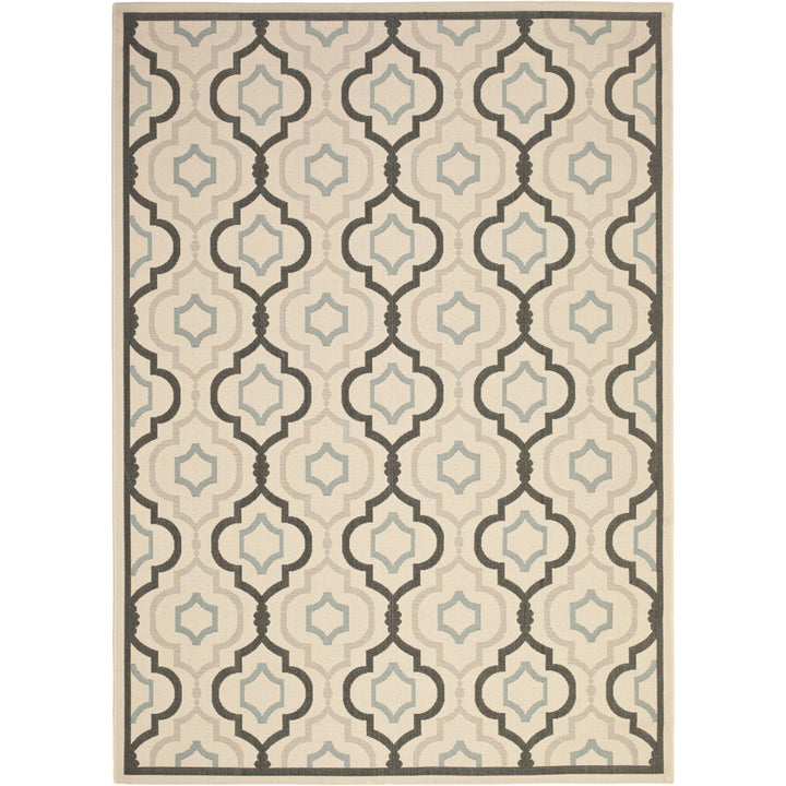 SAFAVIEH Outdoor CY7938-256A18 Courtyard Ivory / Black Rug Image 1