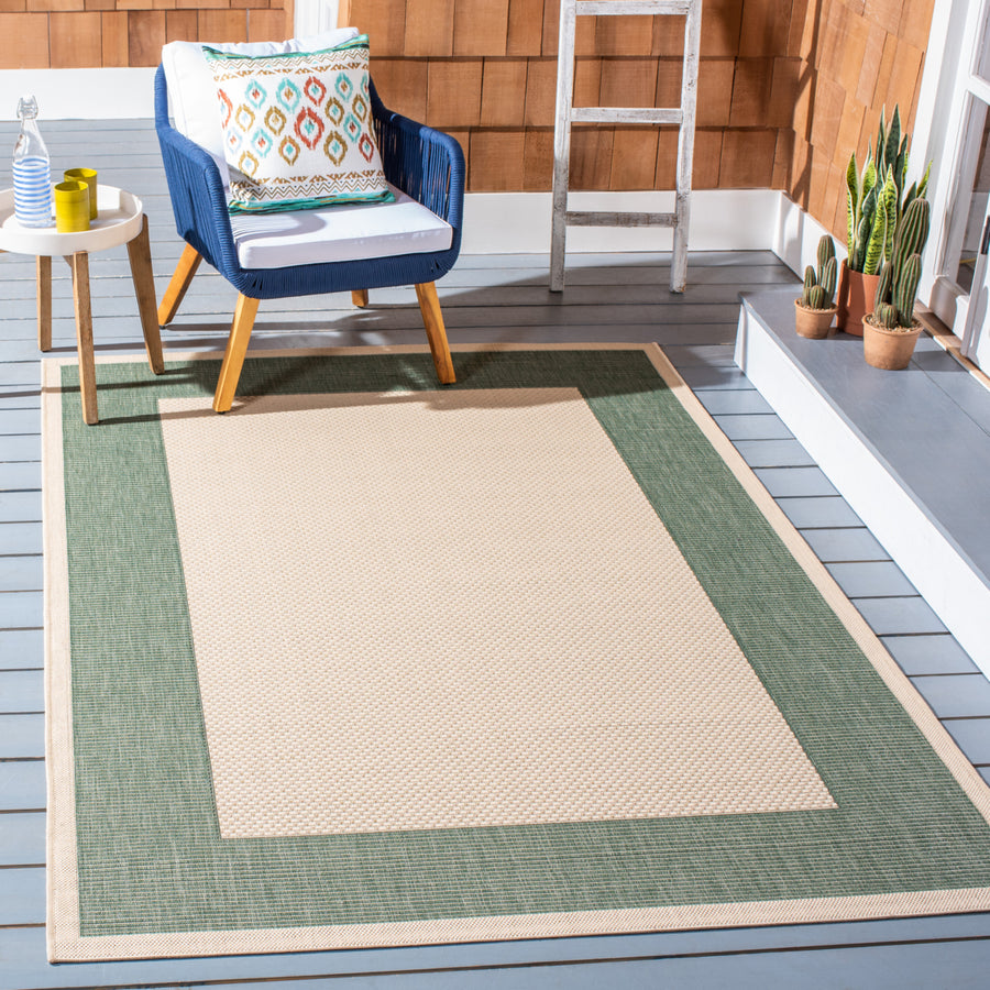 SAFAVIEH Outdoor CY7987-32212 Courtyard Beige / Dark Green Rug Image 1