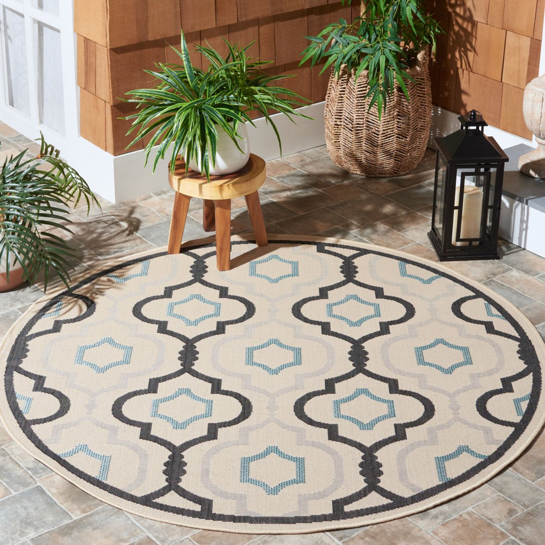 SAFAVIEH Outdoor CY7938-256A18 Courtyard Ivory / Black Rug Image 10