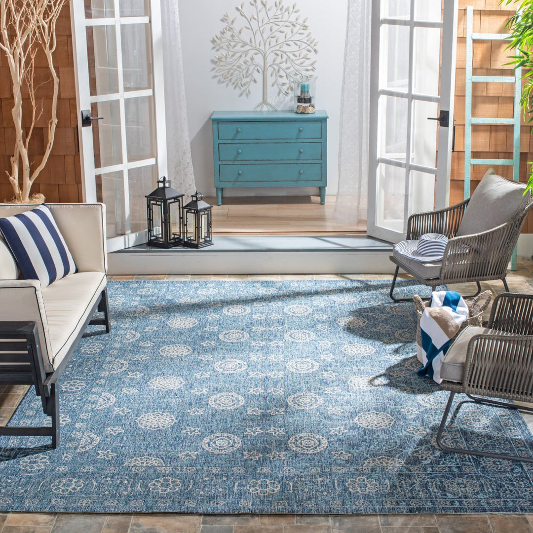 SAFAVIEH Outdoor CY8017-36821 Courtyard Navy / Grey Rug Image 1