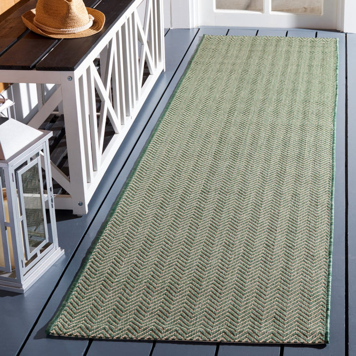 SAFAVIEH Outdoor CY8022-32221 Courtyard Dark Green / Beige Rug Image 3