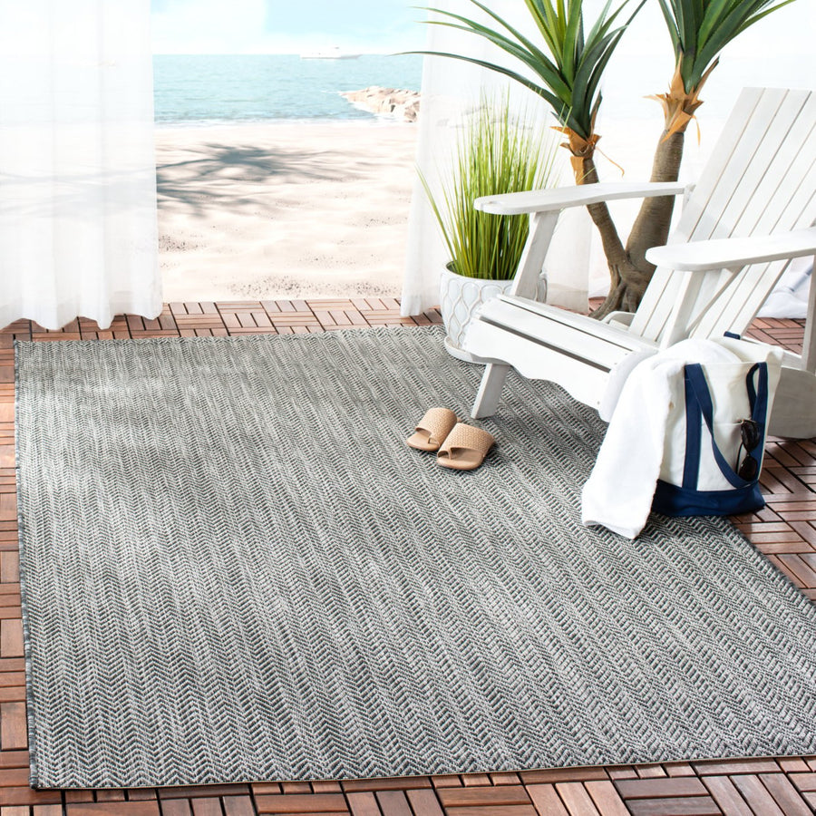 SAFAVIEH Outdoor CY8022-36621 Courtyard Black / Beige Rug Image 1