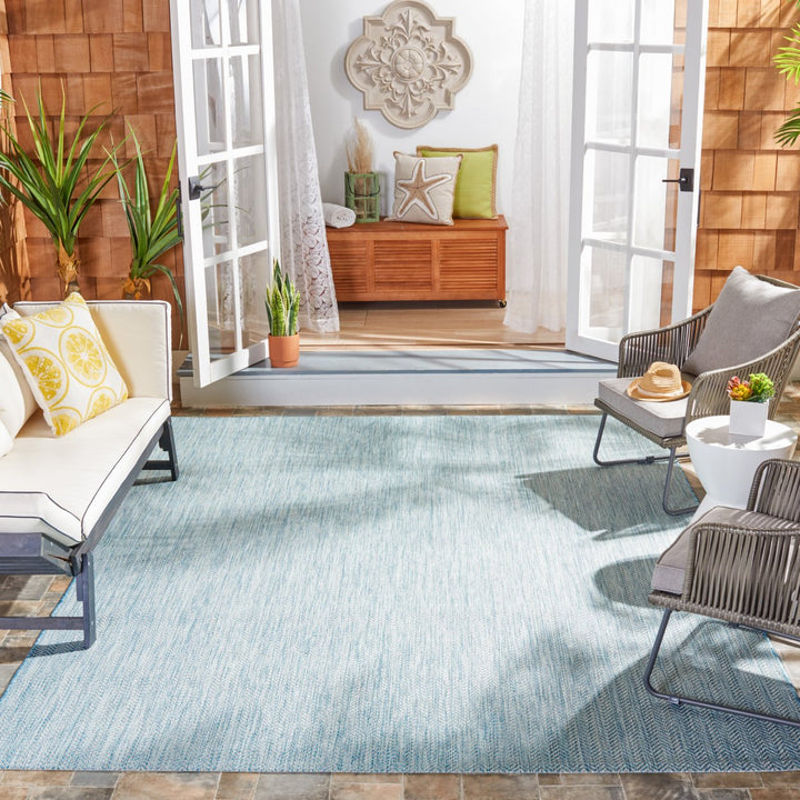 SAFAVIEH Outdoor CY8022-37121 Courtyard Aqua / Grey Rug Image 1