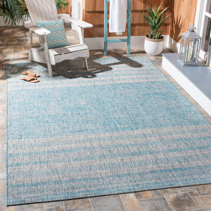 SAFAVIEH Outdoor CY8061-37121 Courtyard Aqua / Grey Rug Image 1