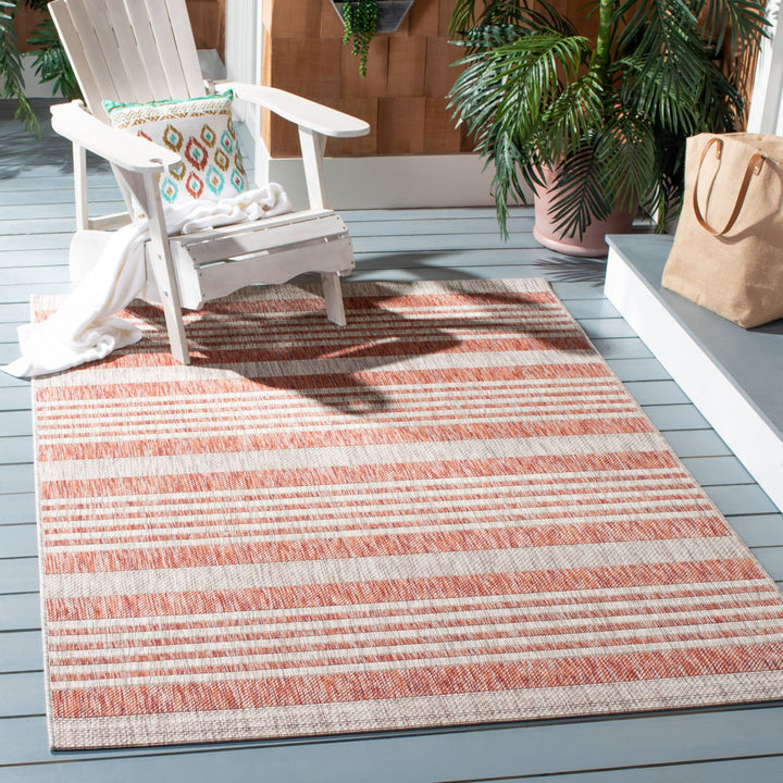 SAFAVIEH Outdoor CY8062-36521 Courtyard Red / Beige Rug Image 1