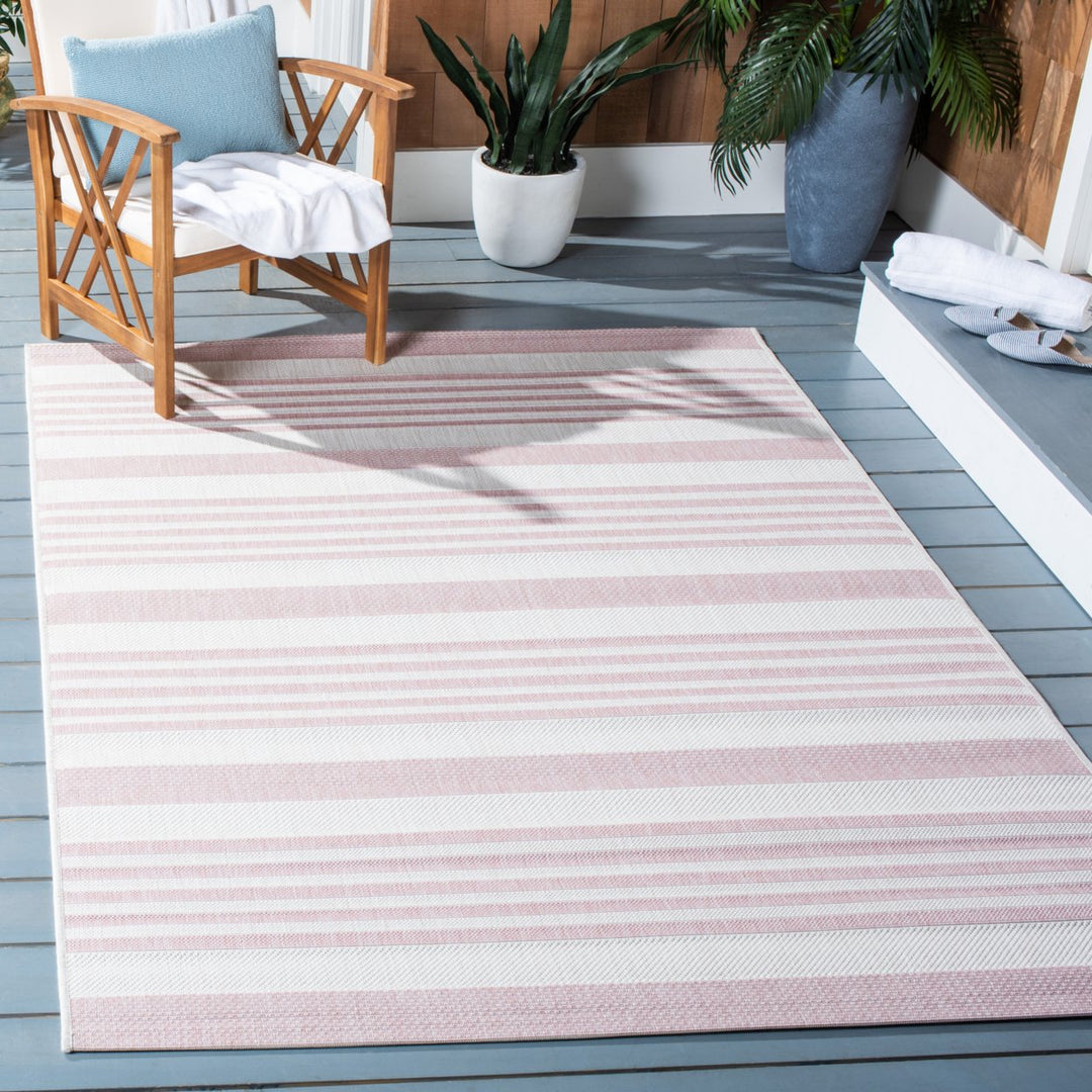 SAFAVIEH Outdoor CY8062-56212 Courtyard Ivory / Soft Pink Rug Image 1