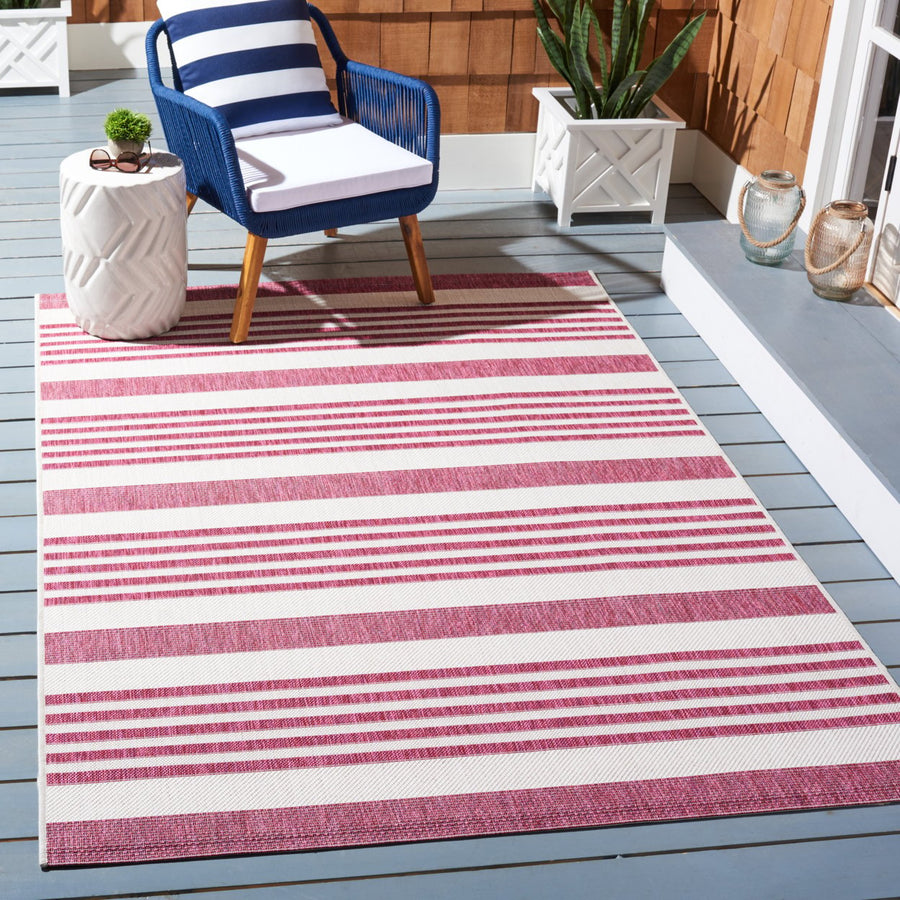 SAFAVIEH Outdoor CY8062-55912 Courtyard Ivory / Red Rug Image 1