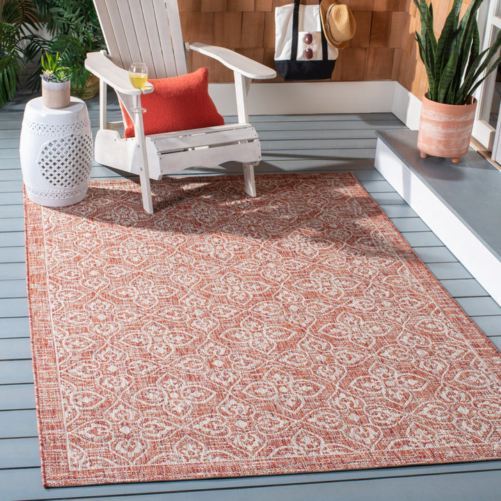 SAFAVIEH Outdoor CY8066-36521 Courtyard Rust / Light Grey Rug Image 1