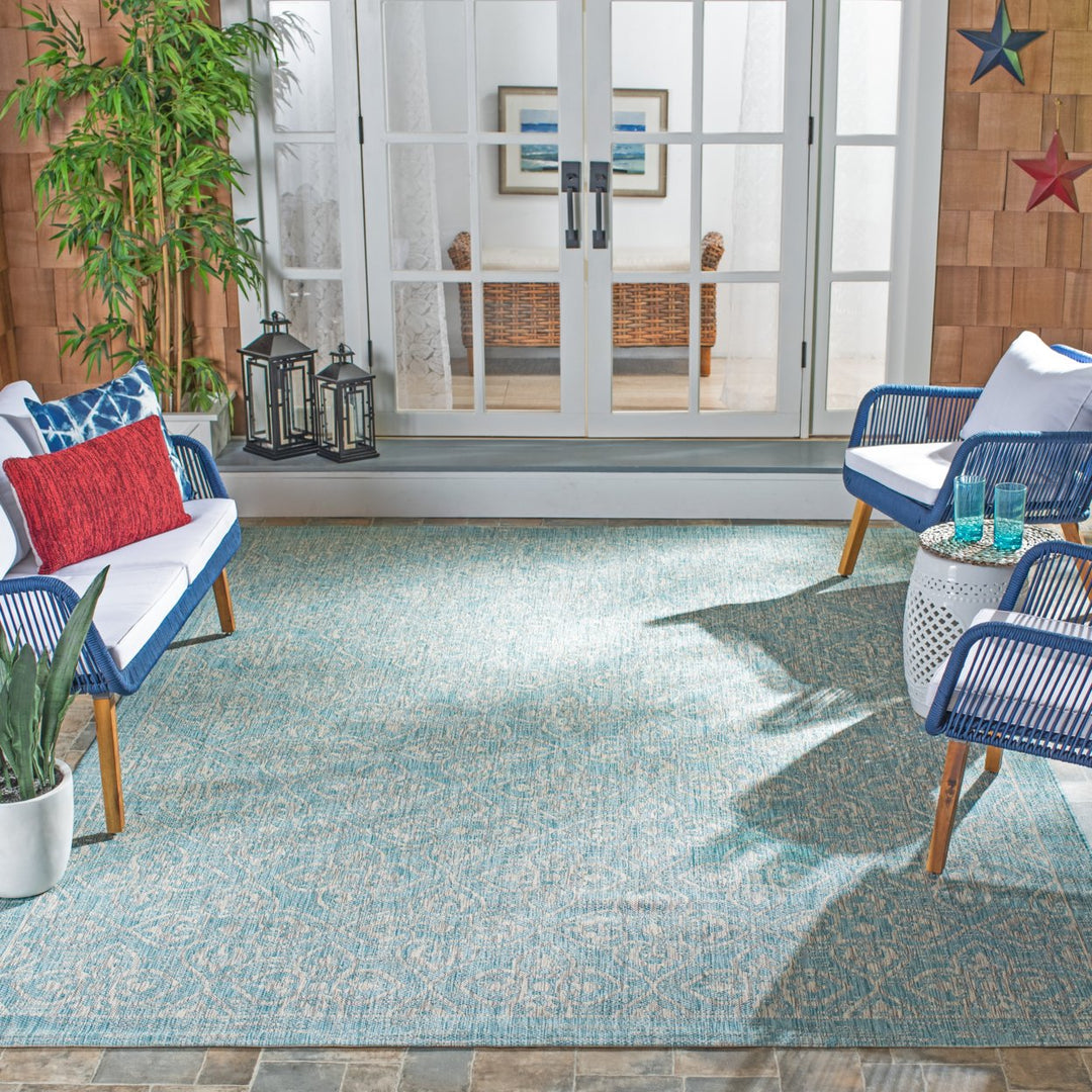 SAFAVIEH Outdoor CY8066-37121 Courtyard Aqua / Grey Rug Image 1