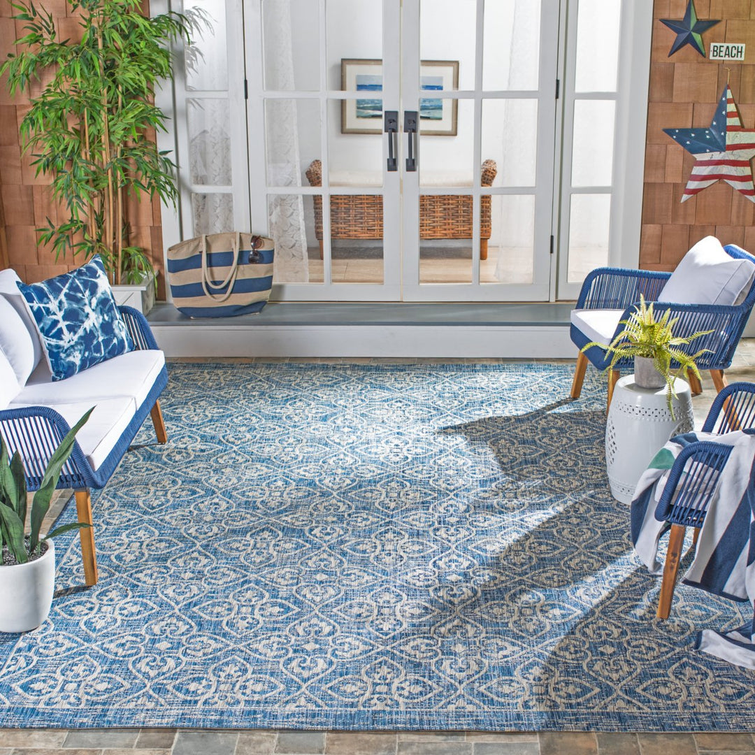 SAFAVIEH Outdoor CY8066-36821 Courtyard Navy / Grey Rug Image 1