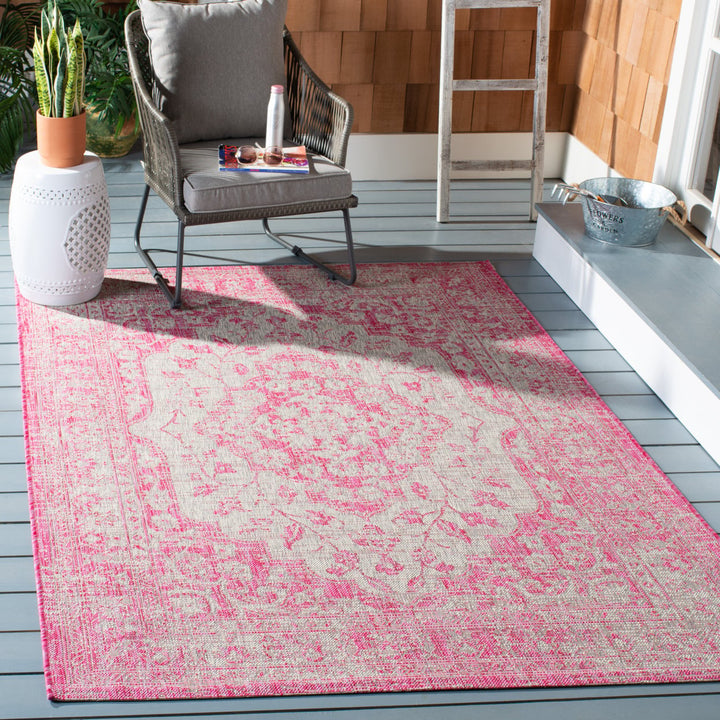 SAFAVIEH Outdoor CY8231-39712 Courtyard Fuchsia / Grey Rug Image 1