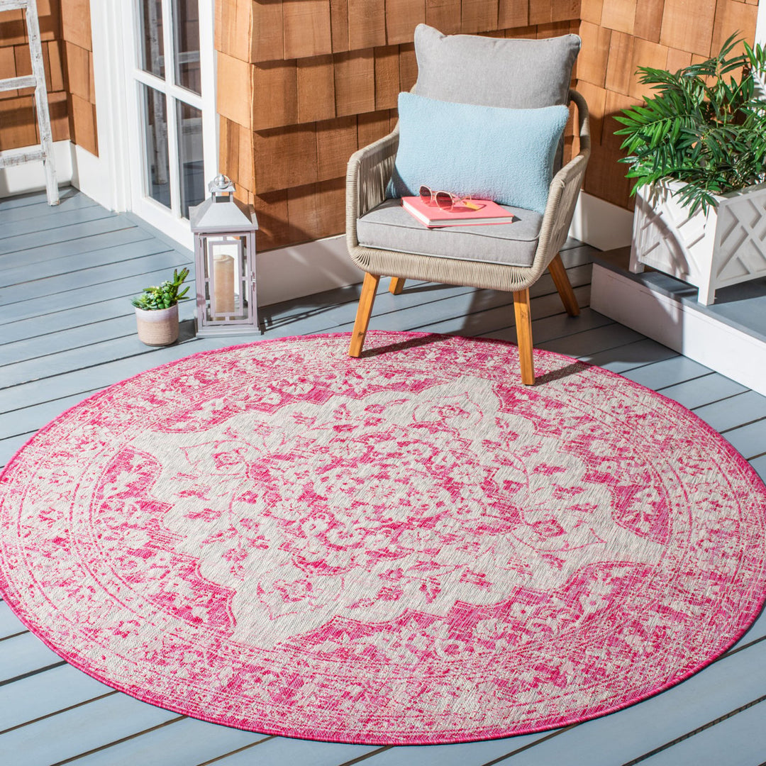 SAFAVIEH Outdoor CY8231-39712 Courtyard Fuchsia / Grey Rug Image 2