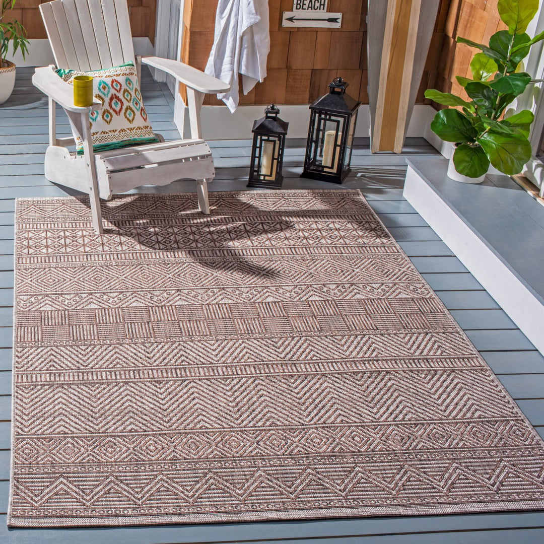 SAFAVIEH Outdoor CY8196-36312 Courtyard Grey / Brown Rug Image 1