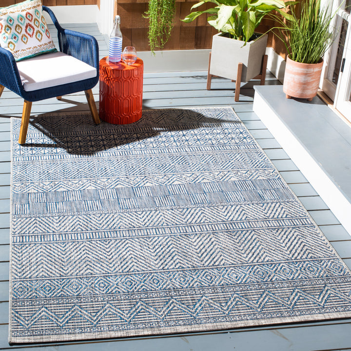 SAFAVIEH Outdoor CY8196-36812 Courtyard Grey / Navy Rug Image 1