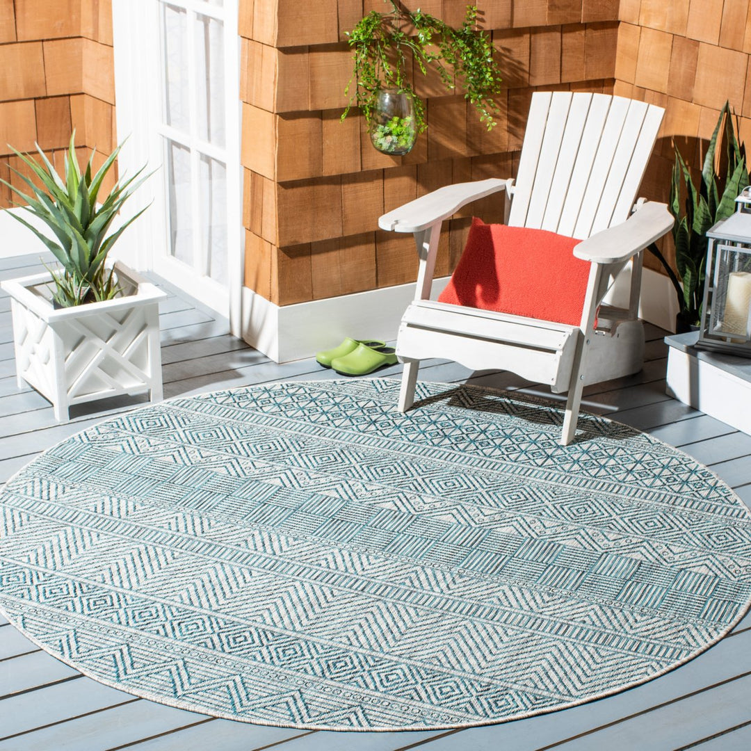 SAFAVIEH Outdoor CY8196-37212 Courtyard Grey / Teal Rug Image 2