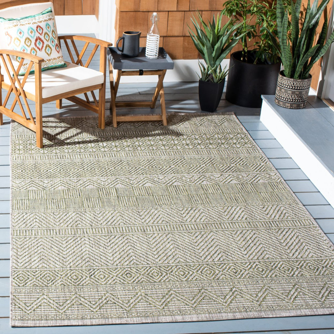 SAFAVIEH Outdoor CY8196-37912 Courtyard Grey / Olive Green Rug Image 1