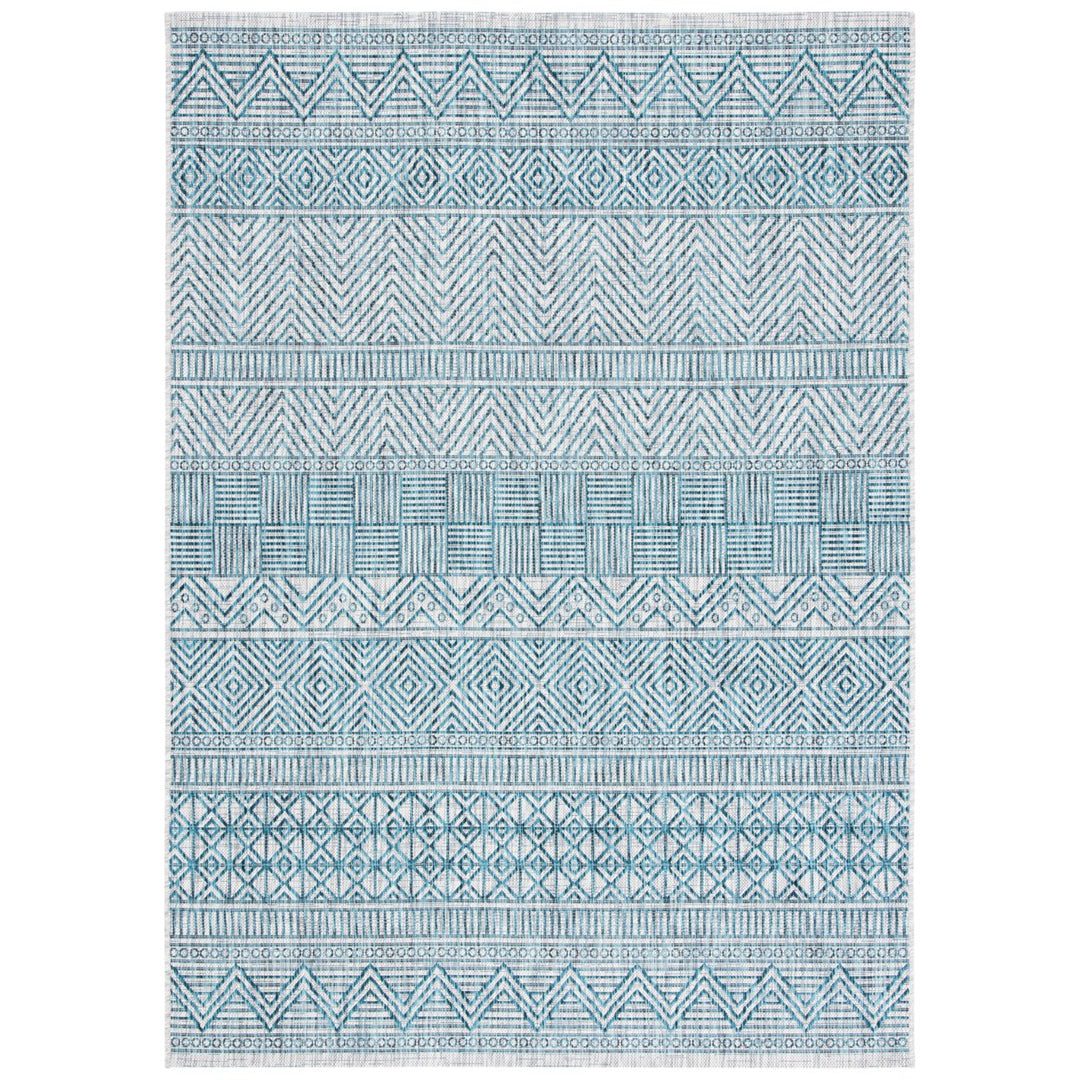 SAFAVIEH Outdoor CY8196-37212 Courtyard Grey / Teal Rug Image 1