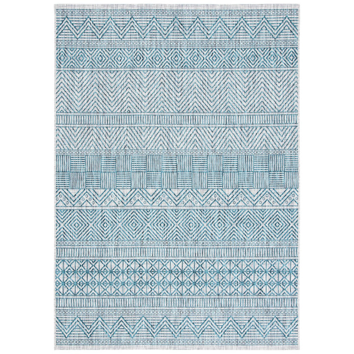 SAFAVIEH Outdoor CY8196-37212 Courtyard Grey / Teal Rug Image 1