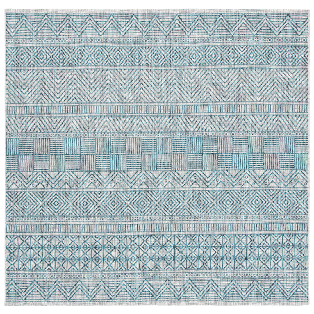 SAFAVIEH Outdoor CY8196-37212 Courtyard Grey / Teal Rug Image 5