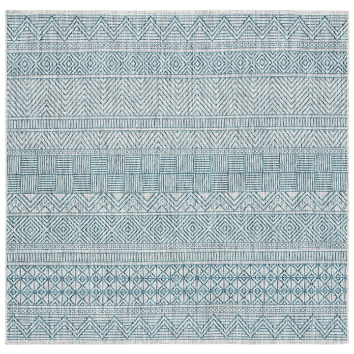 SAFAVIEH Outdoor CY8196-37212 Courtyard Grey / Teal Rug Image 1