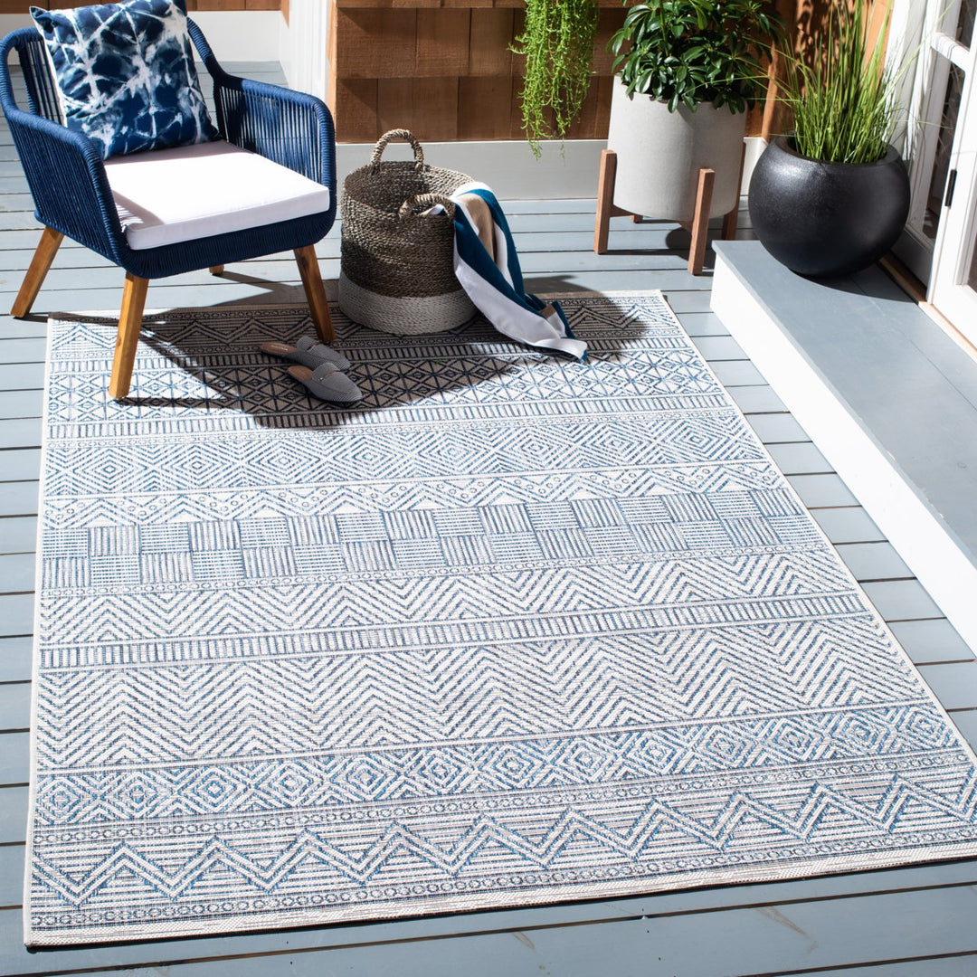SAFAVIEH Outdoor CY8196-53412 Courtyard Ivory / Navy Rug Image 1