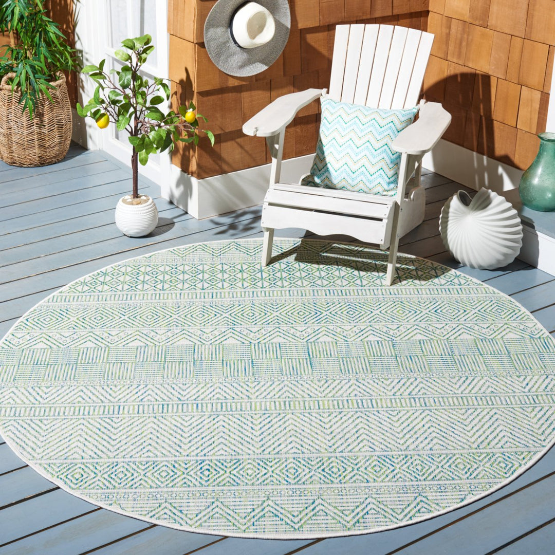 SAFAVIEH Outdoor CY8196-53512 Courtyard Ivory / Turquoise Rug Image 2