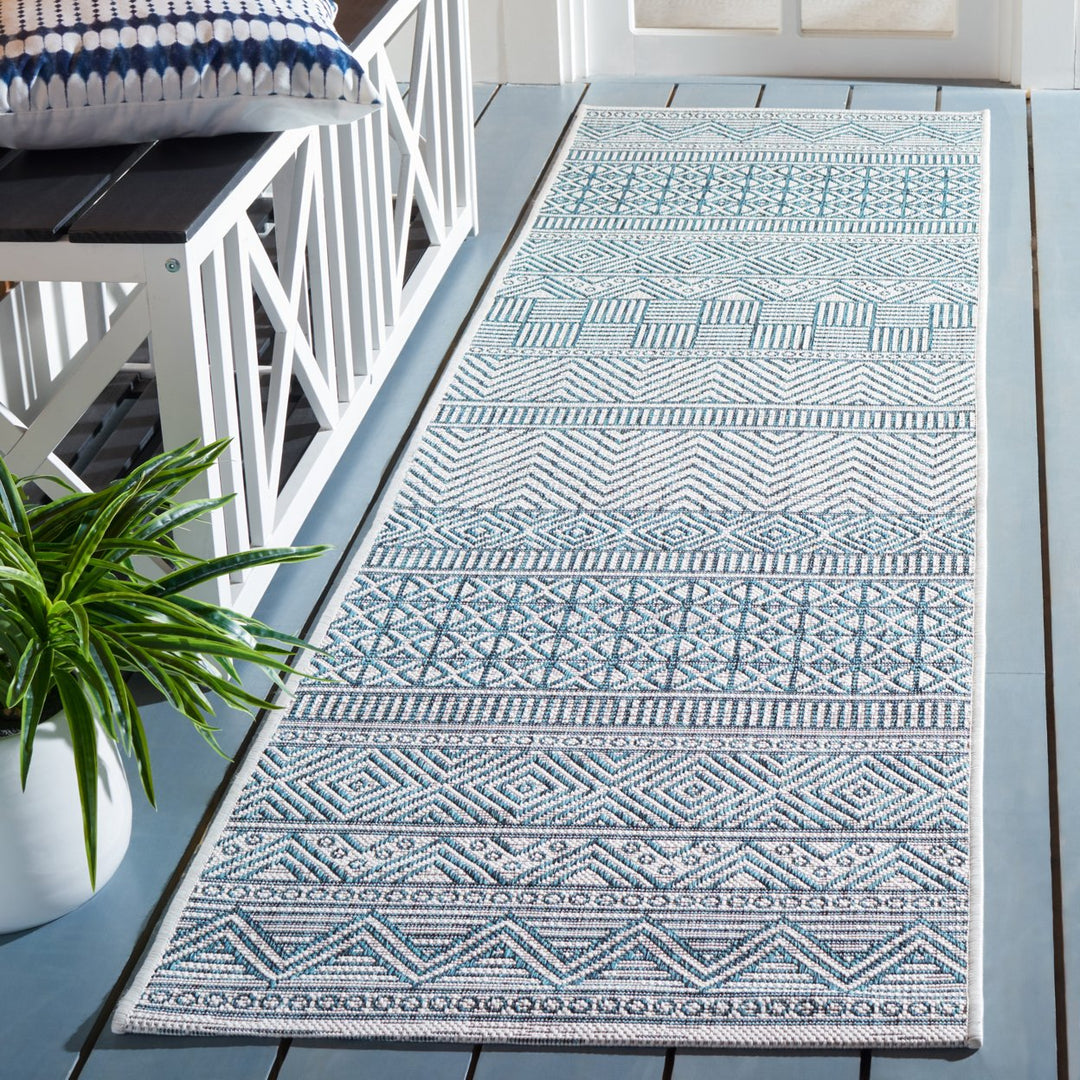 SAFAVIEH Outdoor CY8196-53512 Courtyard Ivory / Turquoise Rug Image 3