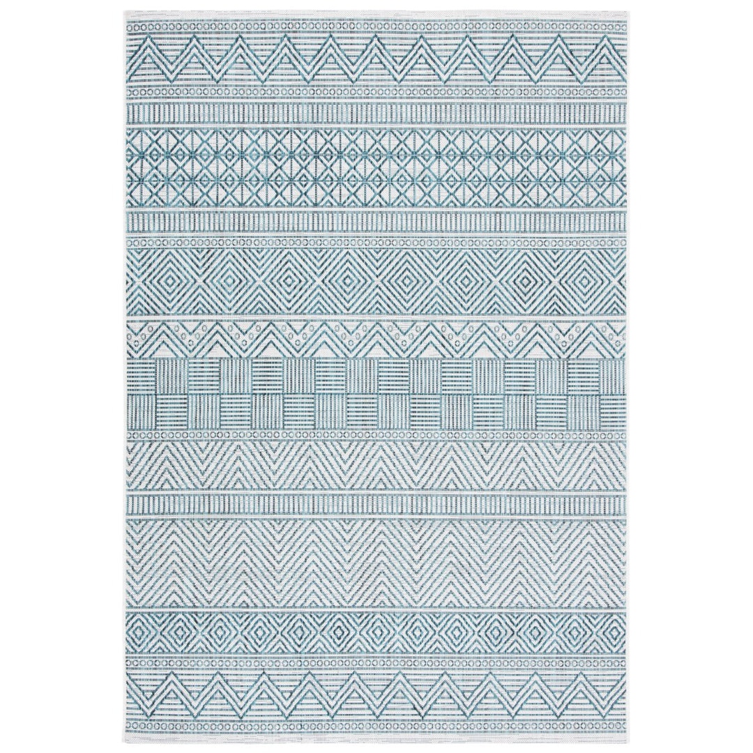 SAFAVIEH Outdoor CY8196-53512 Courtyard Ivory / Turquoise Rug Image 1