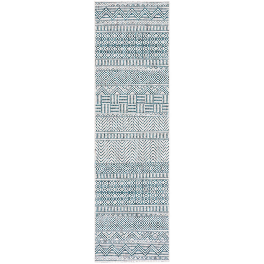 SAFAVIEH Outdoor CY8196-53512 Courtyard Ivory / Turquoise Rug Image 6