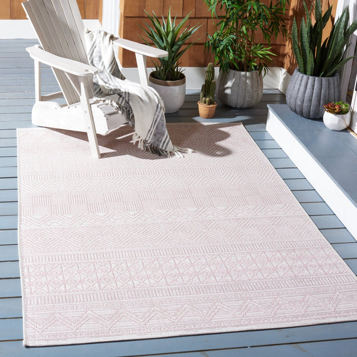 SAFAVIEH Outdoor CY8196-56212 Courtyard Ivory / Pink Rug Image 1
