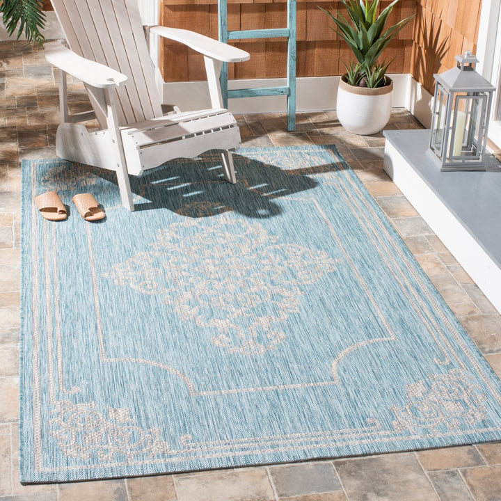 SAFAVIEH Outdoor CY8212-37121 Courtyard Aqua / Grey Rug Image 1