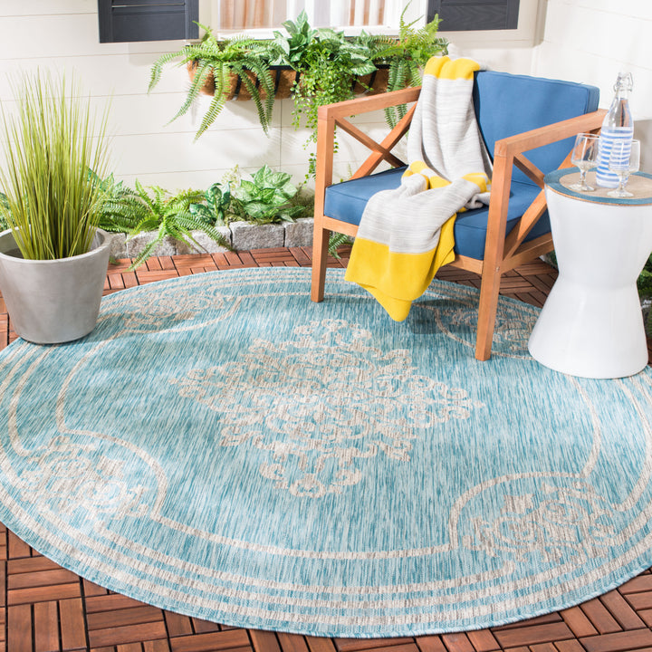 SAFAVIEH Outdoor CY8212-37121 Courtyard Aqua / Grey Rug Image 2