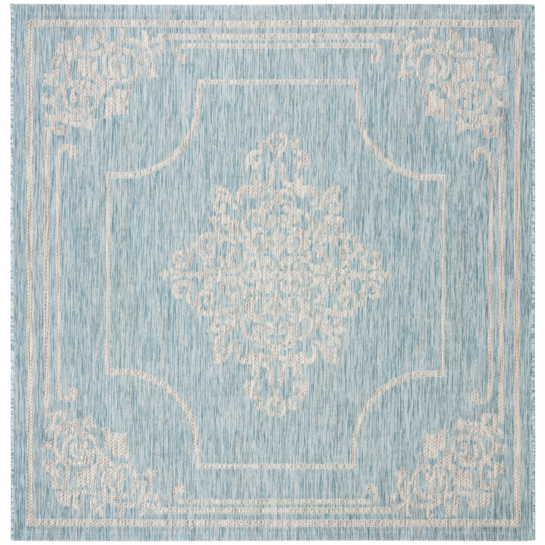 SAFAVIEH Outdoor CY8212-37121 Courtyard Aqua / Grey Rug Image 1