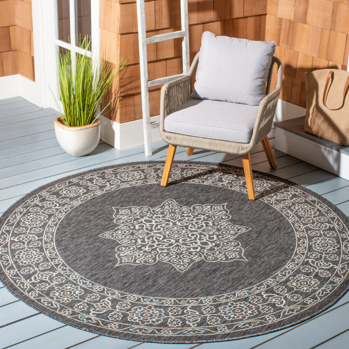 SAFAVIEH Outdoor CY8232-36621 Courtyard Black / Ivory Rug Image 2