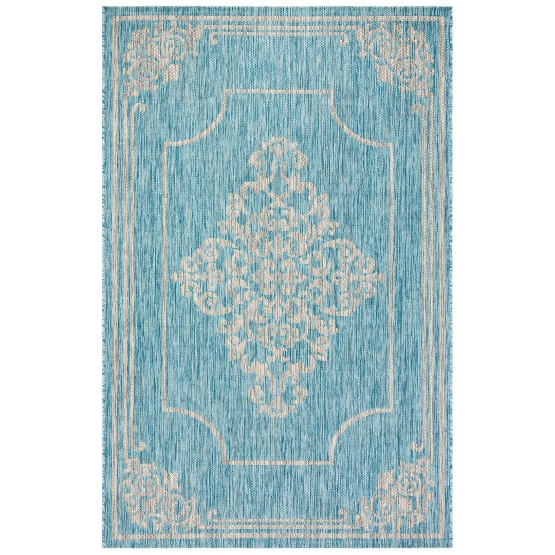 SAFAVIEH Outdoor CY8212-37121 Courtyard Aqua / Grey Rug Image 1