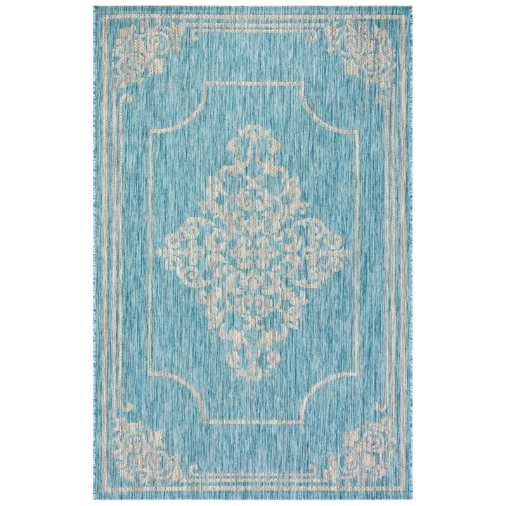 SAFAVIEH Outdoor CY8212-37121 Courtyard Aqua / Grey Rug Image 1