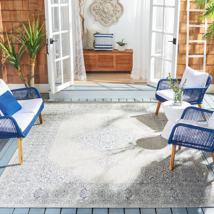 SAFAVIEH Outdoor CY8232-36812 Courtyard Grey / Navy Rug Image 1