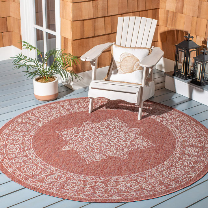 SAFAVIEH Outdoor CY8232-36521 Courtyard Rust / Ivory Rug Image 2