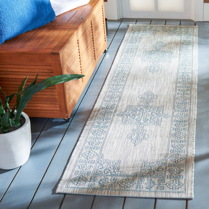 SAFAVIEH Outdoor CY8232-37112 Courtyard Grey / Aqua Rug Image 3