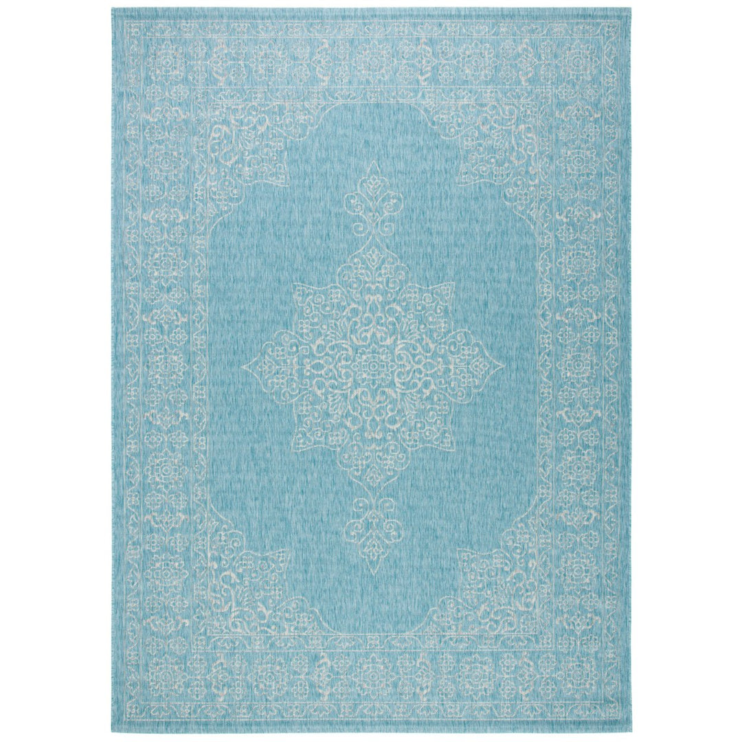 SAFAVIEH Outdoor CY8232-37121 Courtyard Aqua / Grey Rug Image 1